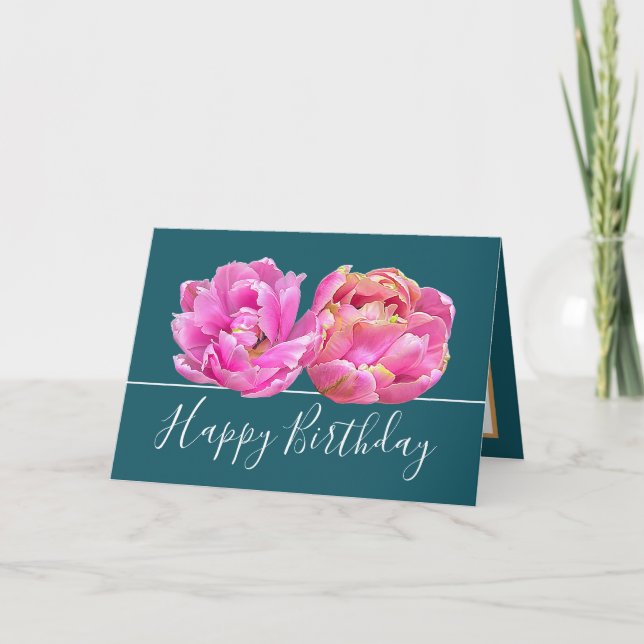 Gorgeous Pink Tulip Pretty Floral Bouquet Birthday Card (Front)