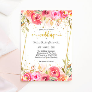 Gorgeous Pink Watercolor Flower Enchanted Wedding Invitation