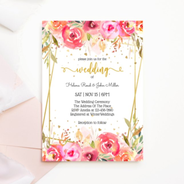 Gorgeous Pink Watercolor Flower Enchanted Wedding Invitation (Creator Uploaded)