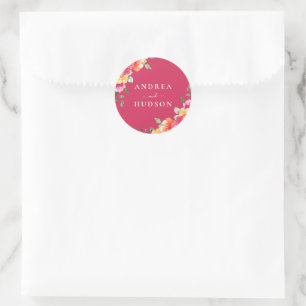 Gorgeous Pink Watercolor Flowers Wedding Classic Round Sticker