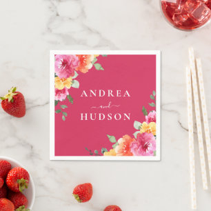 Gorgeous Pink Watercolor Flowers Wedding Napkin