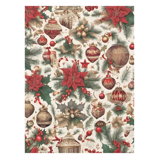 Gorgeous Poinsettia Flowers, Christmas Decorations Tablecloth (Front)
