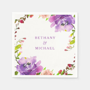 Gorgeous Purple Floral Watercolor Wedding Napkin