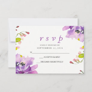 Gorgeous Purple Floral Wedding RSVP Invite