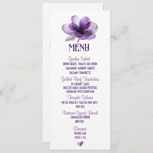 Gorgeous Purple Flower Wedding  Menu (Front/Back)