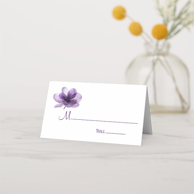 Gorgeous Purple Flower Wedding Place Card (Front)