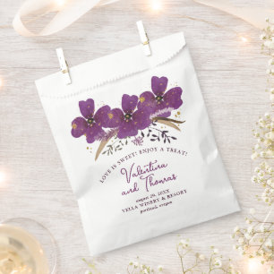 Gorgeous Purple Flowers with Gold Accents Wedding Favour Bags