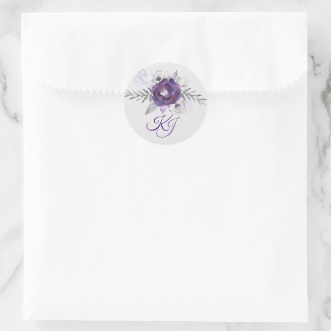 Gorgeous Purple Grey Floral Wedding Stickers (Bag)