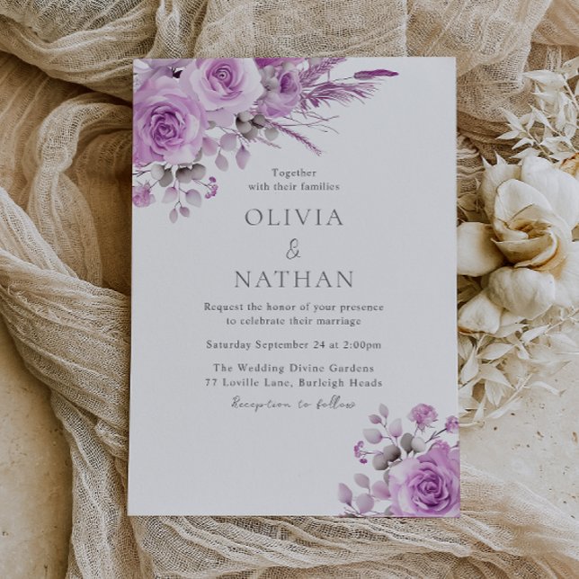 Gorgeous Purple Lavender Boho Foral Wedding Invitation (Creator Uploaded)