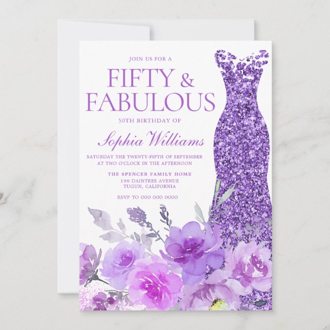 Gorgeous Purple Lavender Floral 50th Birthday Invitation (Front)
