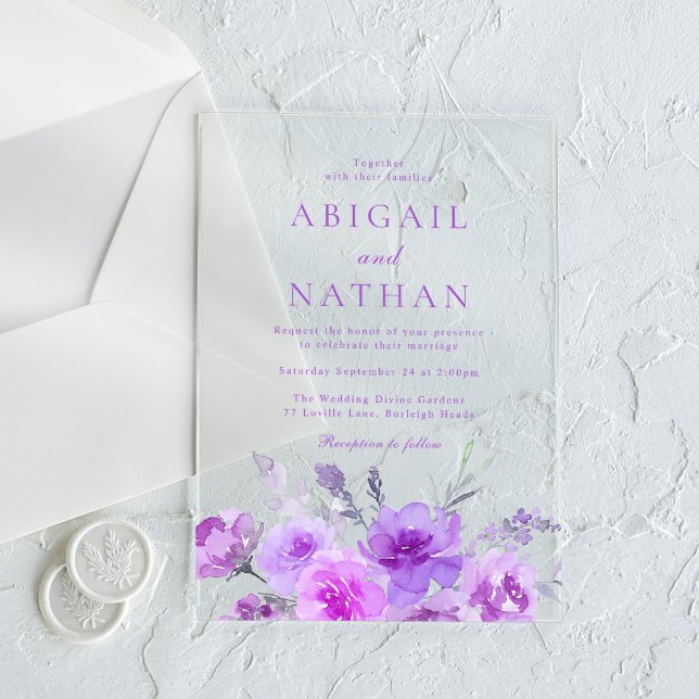 Gorgeous Purple Lavender Floral Wedding Acrylic Invitations (Creator Uploaded)