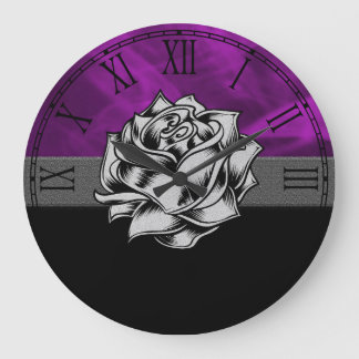 Gorgeous Purple Rose Grunge Gift Large Clock