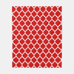 Gorgeous Red and White Moroccan Quatrefoil Pattern Fleece Blanket