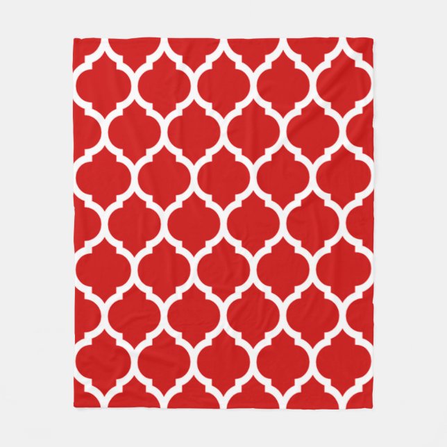 Gorgeous Red and White Moroccan Quatrefoil Pattern Fleece Blanket (Front)