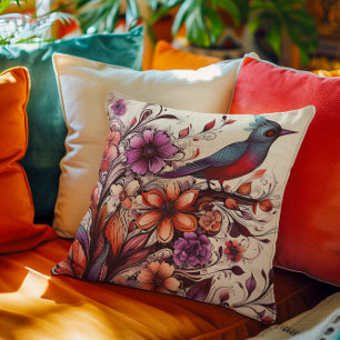 Gorgeous Red bird and floral Summer Cushion