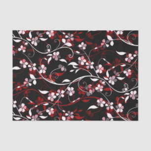 Gorgeous Red, Black & White Bold Floral Vine Print Tissue Paper
