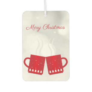 Gorgeous, Red Christmas a Cup of Tea on Snowy Day Car Air Freshener