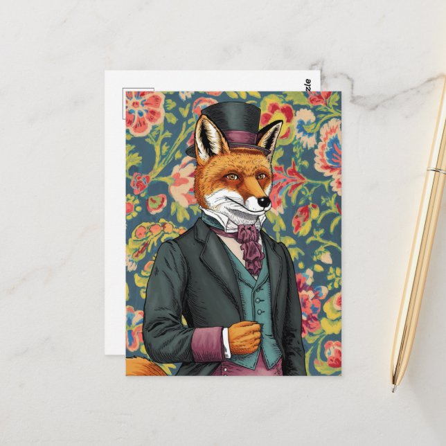 Gorgeous Red Fox in a Suit Postcard (Front/Back In Situ)