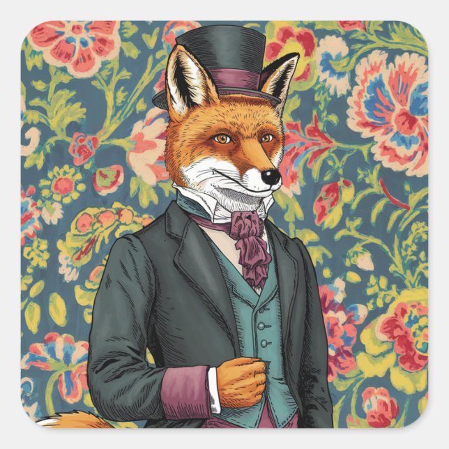 Gorgeous Red Fox in a Suit Square Sticker (Front)