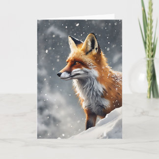 Gorgeous Red Fox in Falling Snow Blank  Card