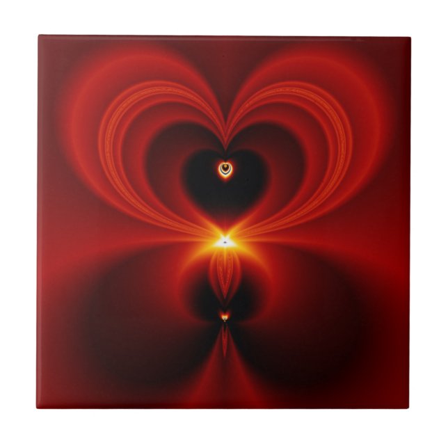 Gorgeous Red Fractal Heart Tile (Front)