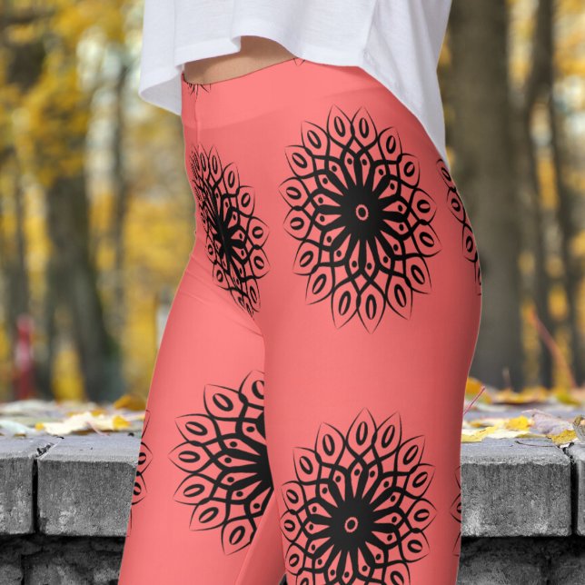 Gorgeous Red Mandela Pattern Leggings (Mandela on IndianRed)