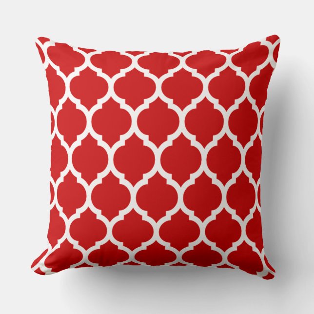 Gorgeous Red Moroccan Quatrefoil Pattern Cushion (Front)