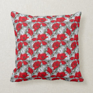 Gorgeous red poppies summer flowers pattern cushion