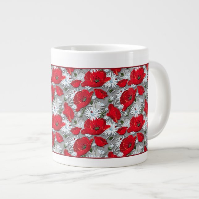 Gorgeous red poppies summer flowers pattern large coffee mug (Front Right)