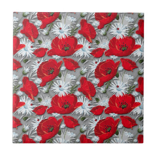 Gorgeous red poppies summer flowers pattern tile