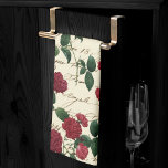 Gorgeous Red Roses and Classic Vintage Handwriting Tea Towel<br><div class="desc">#abstractart Beautifully feminine Victorian era rose flowers and green leaves on a sophisticated ivory cream off-white white background with old calligraphy style cursive script handwriting. This vintage 1990s inspired abstract design features a gorgeous palette that adds perfect pop of colour. For coordinating products or colours, please visit JustFharryn @zazzle.com #zazzlemade...</div>
