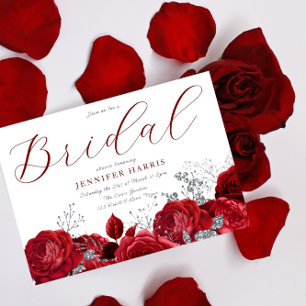 Gorgeous Red Roses & Silver Bridal Shower Invitation