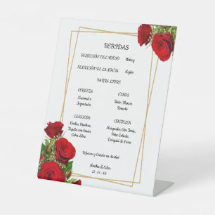 Gorgeous Red Roses Table Bar Selection Menu Sign