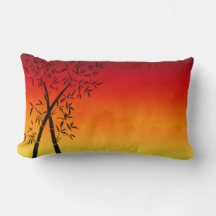 Gorgeous red sunset Bamboo and mountain view Lumbar Cushion
