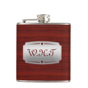 Gorgeous Red Wood and Silver Monogram Hip Flask