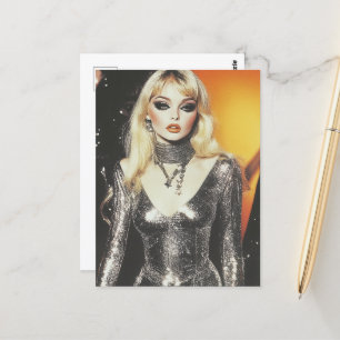 Gorgeous Retro Blonde Woman in a Sparkling Outfit Postcard