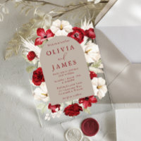 Gorgeous Romantic Ruby Red Floral Frame Wedding