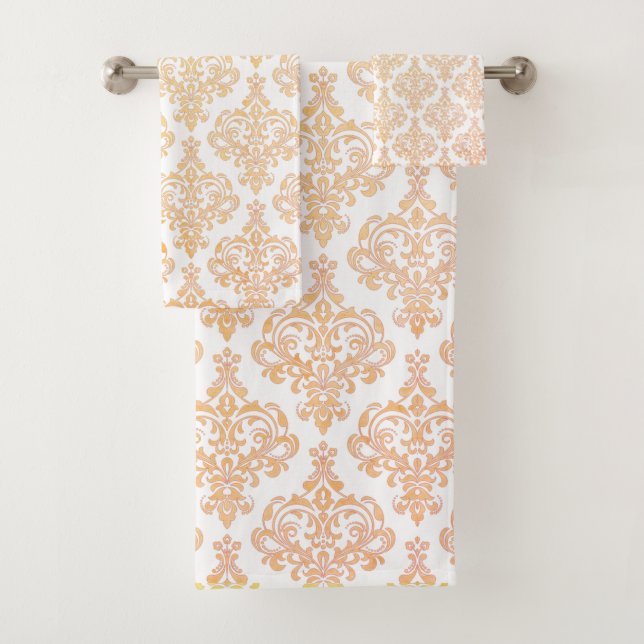 Gorgeous Royal Elegant Damask Pattern Bath Towel Set (Insitu)