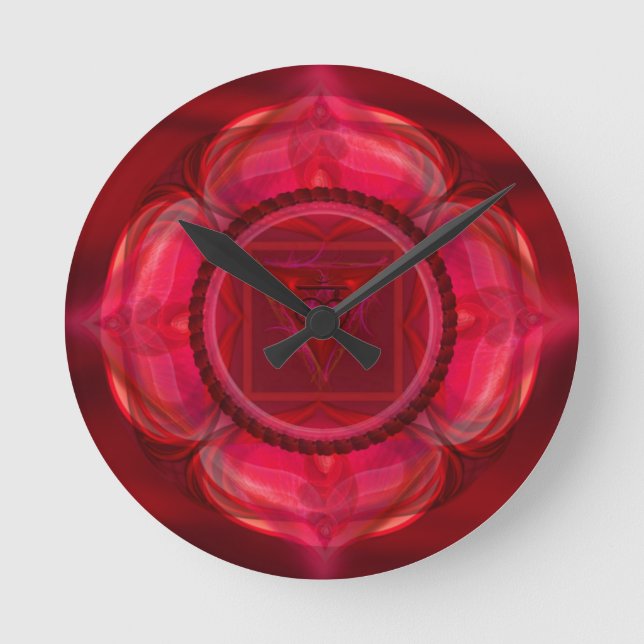 Gorgeous Ruby Red Mandala Clock! Round Clock (Front)