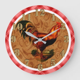 Gorgeous Rustic Rooster Country Chic Red Tartan Large Clock