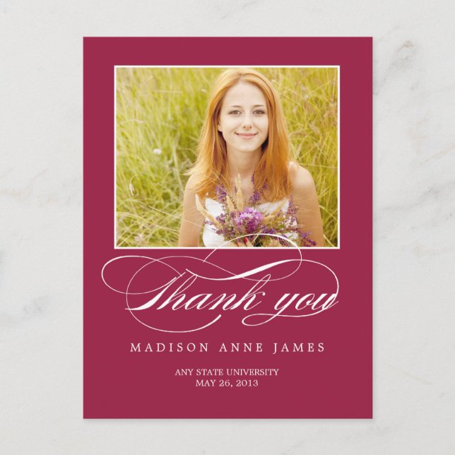Gorgeous Script Graduation Thank You Card (Front)