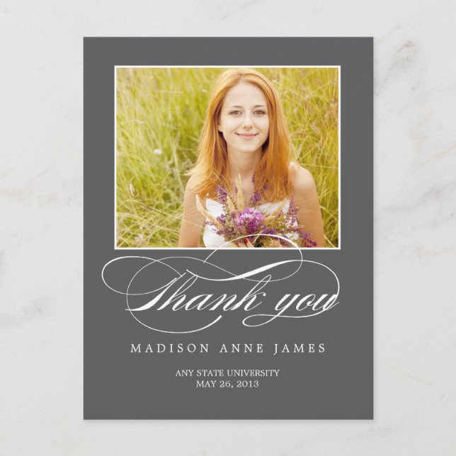 Gorgeous Script Graduation Thank You Card (Front)
