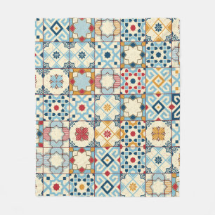 Gorgeous seamless pattern white colorful Moroccan, Fleece Blanket