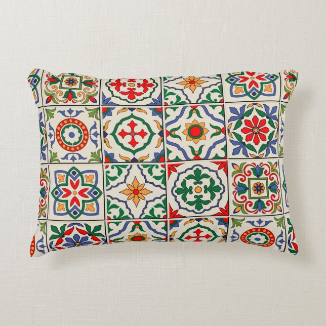 Gorgeous seamless pattern white colourful Moroccan Decorative Cushion (Front)