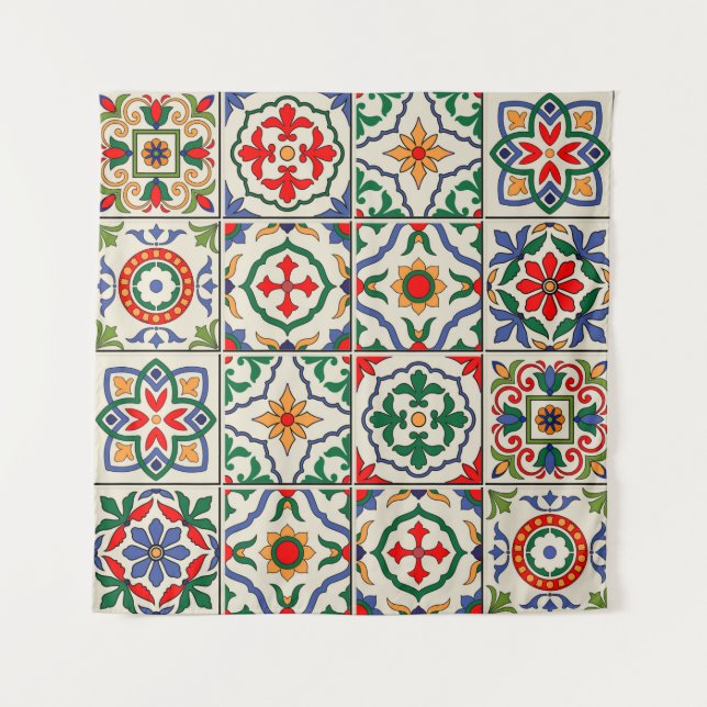 Gorgeous seamless pattern white colourful Moroccan Tapestry (Front)
