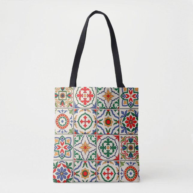 Gorgeous seamless pattern white colourful Moroccan Tote Bag (Front)