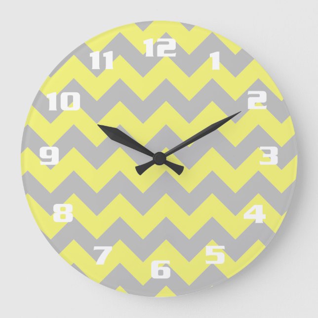 Gorgeous Shades of Yellow and Grey Chevron Pattern Large Clock (Front)