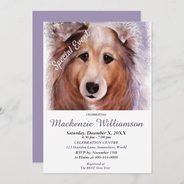 GORGEOUS SHELTI PUPPY WISHES HAPPY BIRTHDAY INVITATION (Front/Back)