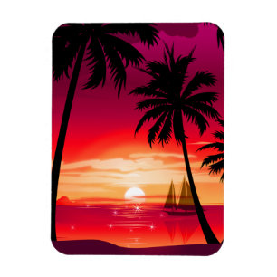 Gorgeous Shimmery Island Sunset & Sailboat Magnet