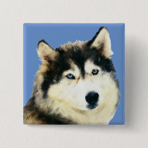 Gorgeous Siberian Husky Pin Button